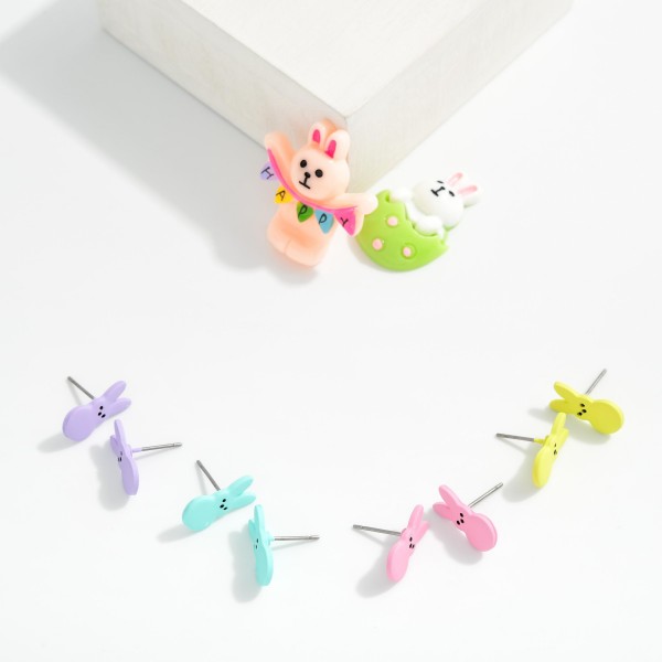 Clay Easter Bunny Stud Earrings 

- Approximately .75" L