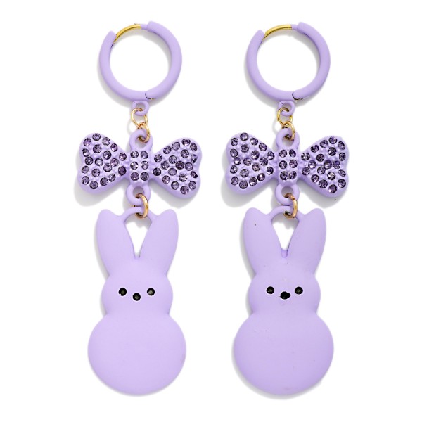 Clay Easter Bunny & Rhinestone Studded Bow Drop Earrings 

- Approximately 2.5" L