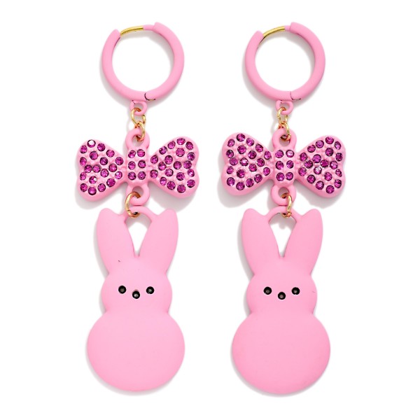 Clay Easter Bunny & Rhinestone Studded Bow Drop Earrings 

- Approximately 2.5" L