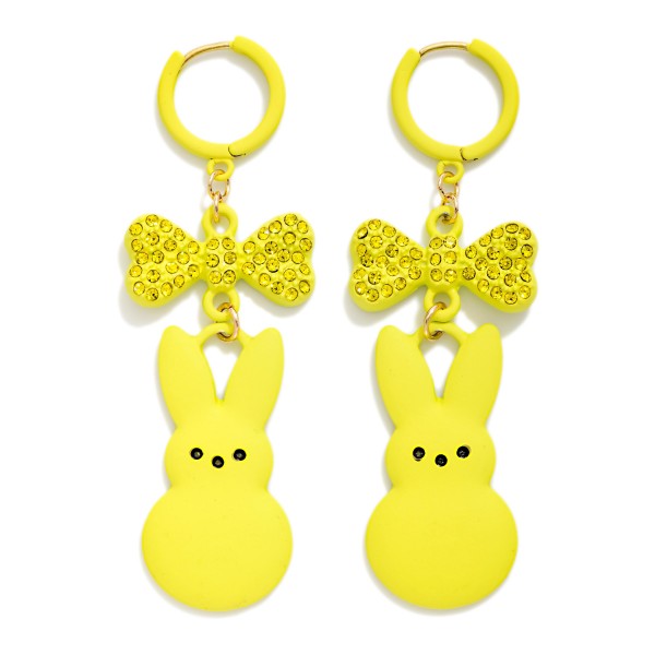 Clay Easter Bunny & Rhinestone Studded Bow Drop Earrings 

- Approximately 2.5" L