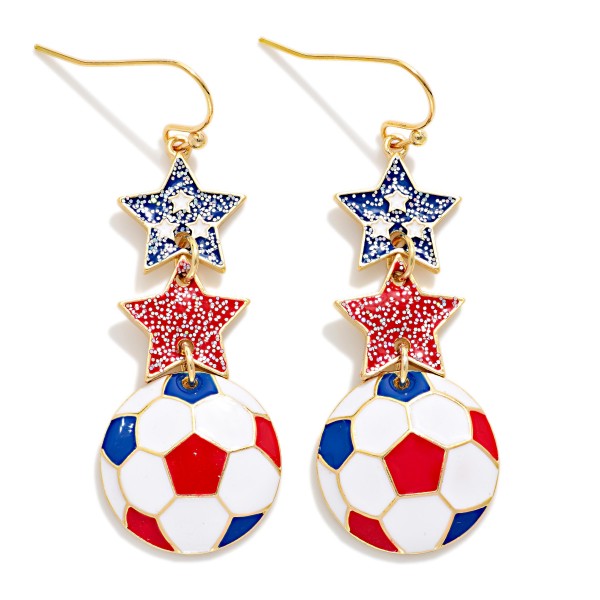 Enamel Americana Stars & Soccer Ball Drop Earrings 

- Approximately 1.25" L