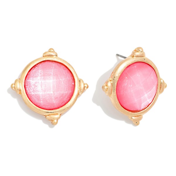 Metal Tone & Resin Circle Post Drop Earrings 

- Approximately 1" L