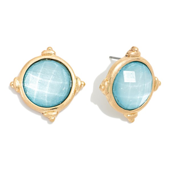 Metal Tone & Resin Circle Post Drop Earrings 

- Approximately 1" L