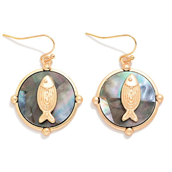 Pearlescent Circle & Gold Tone Fish Drop Earrings 

- Approximately 1" L