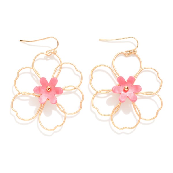 Wire & Acetate Flower Drop Earrings 

- Approximately 2" L