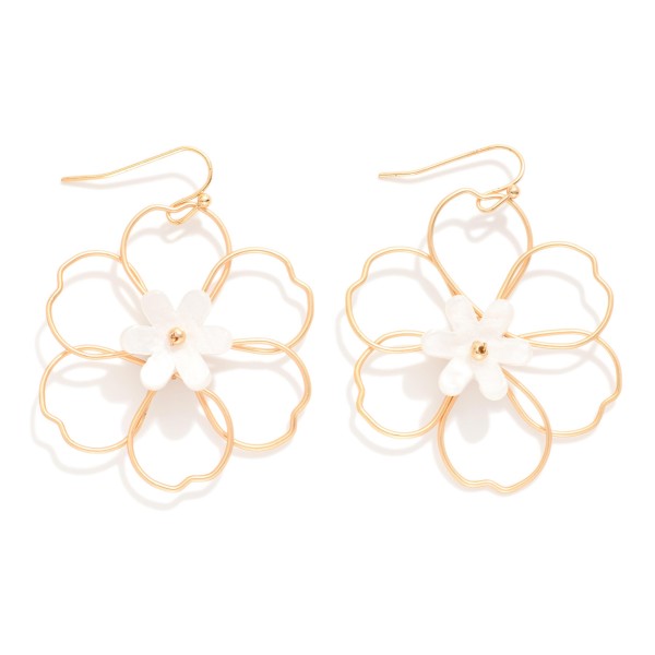 Wire & Acetate Flower Drop Earrings 

- Approximately 2" L