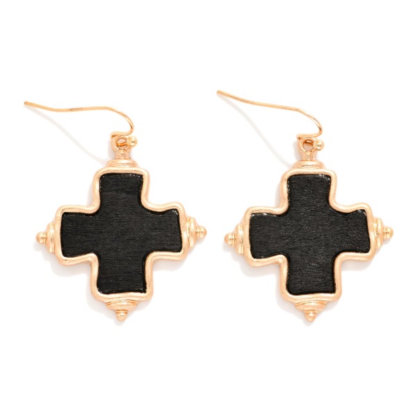 Wood & Metal Tone Plus Cross Earrings 

- Approximately 1.5" L
