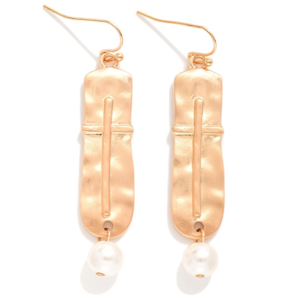 3-D Metal Cross & Pearl Drop Earrings 

- Approximately 2" L