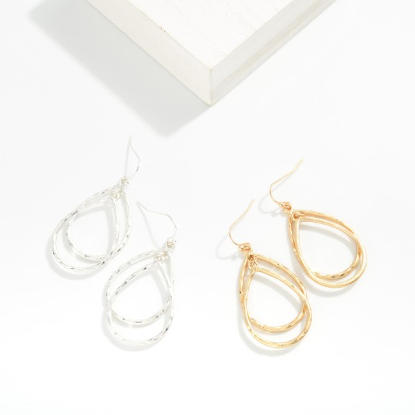Hammered Metal Nesting Teardrop Drop Earrings 

- Approximately 1.25" L