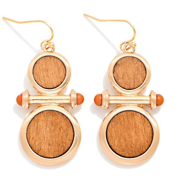 Stacked Wood Circle & Metal Tone Bar Drop Earrings 

- Approximately 1.75" L
