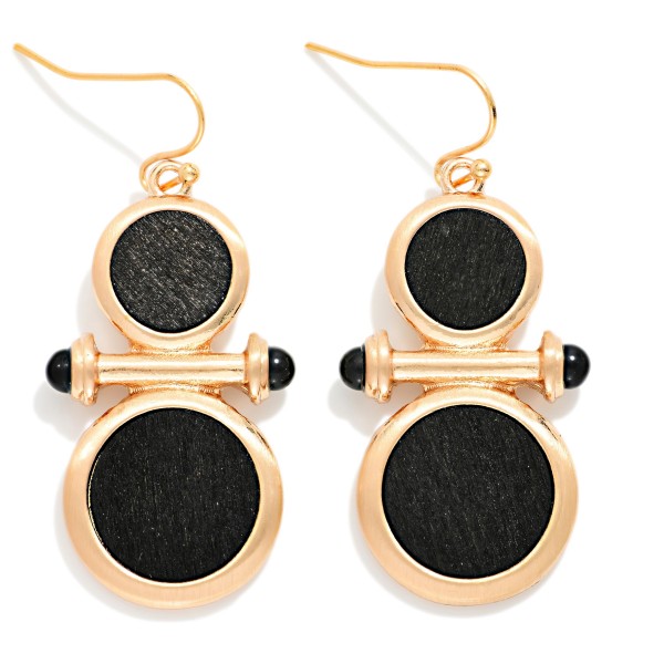 Stacked Wood Circle & Metal Tone Bar Drop Earrings 

- Approximately 1.75" L
