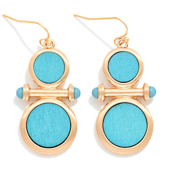 Stacked Wood Circle & Metal Tone Bar Drop Earrings 

- Approximately 1.75" L