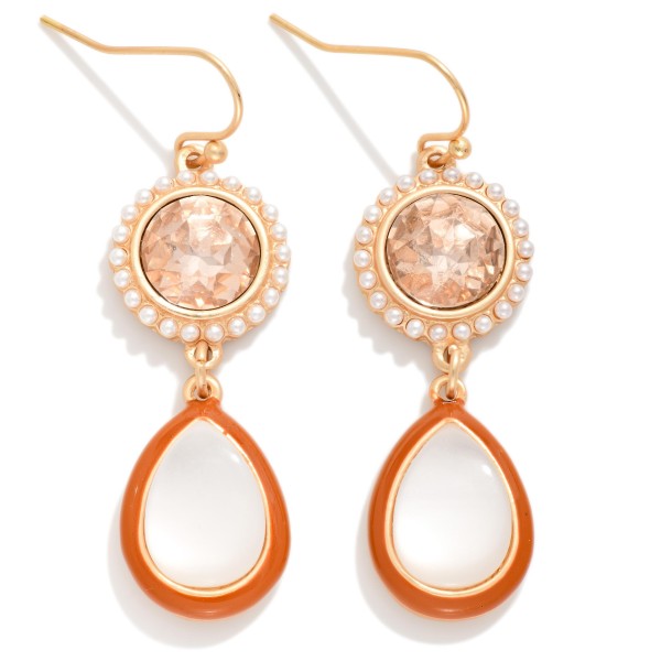 Rhinestone Circle & Linked Stone Crystal Drop Earrings With Pearl Details 

- Approximately 2" L