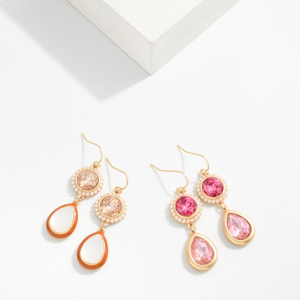 Rhinestone Circle & Linked Stone Crystal Drop Earrings With Pearl Details 

- Approximately 2" L
