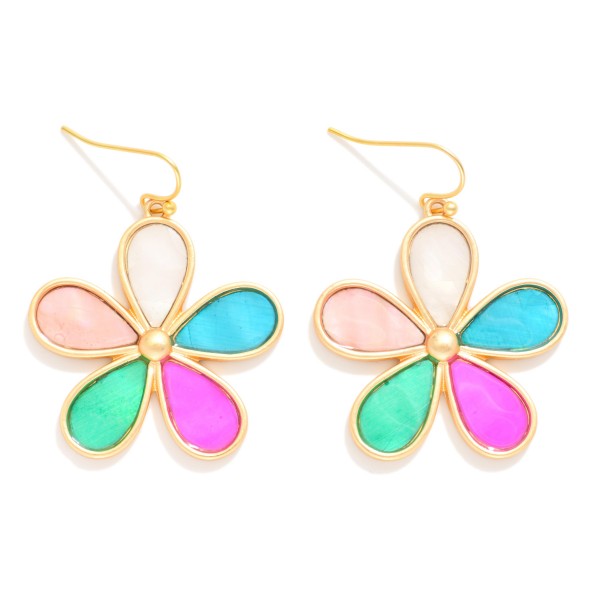 Pearlescent Flower Drop Earrings 

- Approximately 2" L