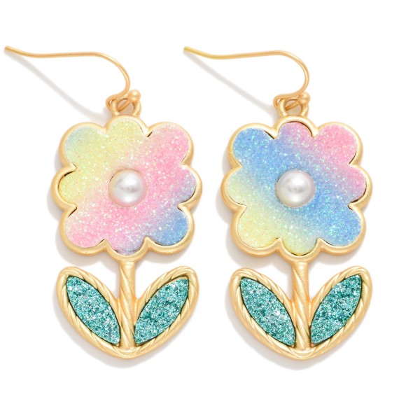 Glitter Flower Drop Earrings 

- Approximately 2" L