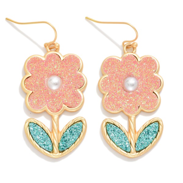 Glitter Flower Drop Earrings 

- Approximately 2" L