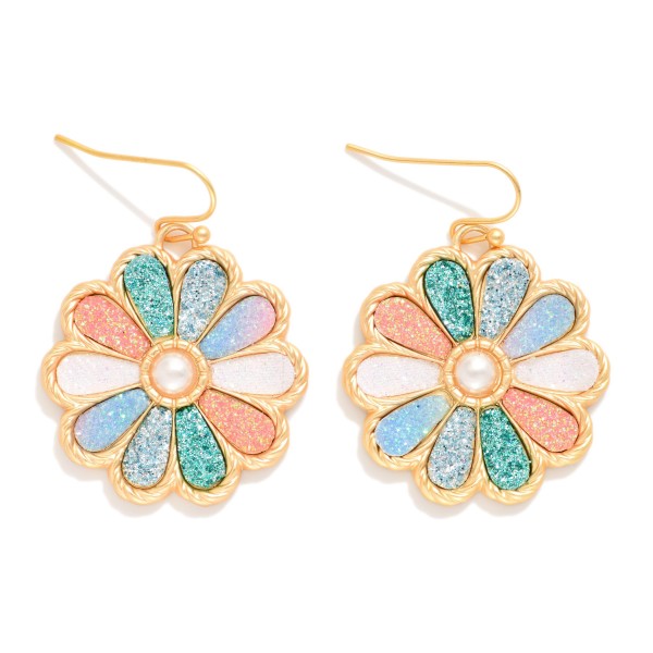 Multi Color Glitter Flower Drop Earrings 

- Approximately 1.5" L