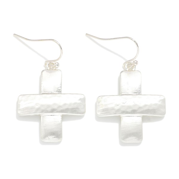 Overlapping Hammered Metal Plus Cross Drop Earrings 

- Approximately 1" L