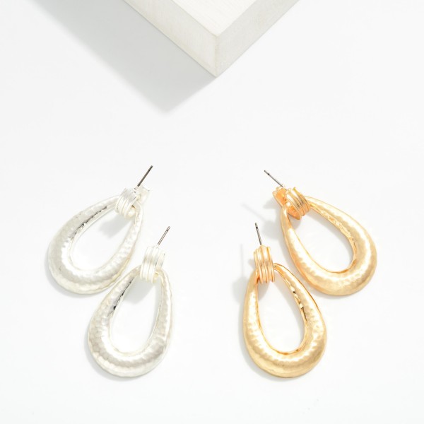 Hammered Metal Teardrop Door Knocker Post Drop Earrings 

- Approximately 2" L