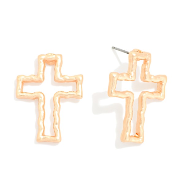Textured Post Drop Cross Earrings 

- Approximately 1" L 