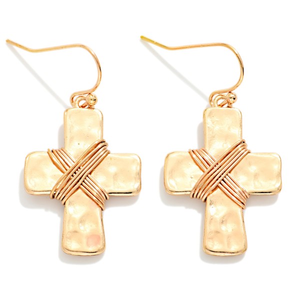 Wire Wrapped Hammered Metal Cross Drop Earrings 

- Approximately 1" L