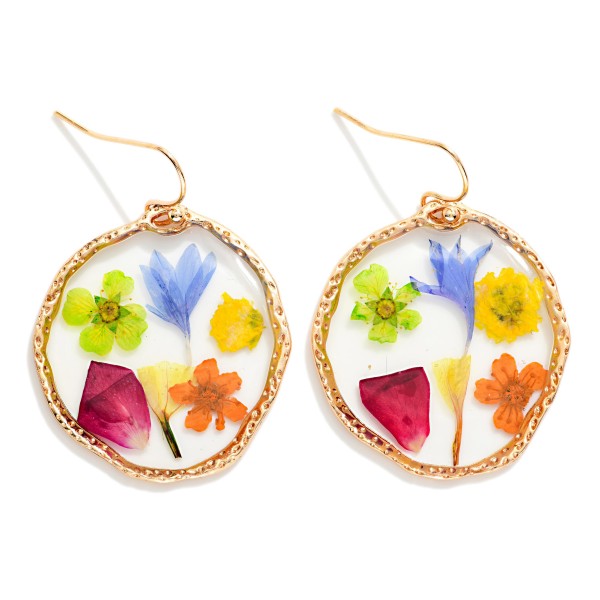 Circle Resin Flower Drop Earrings 

- Approximately 1.5" L