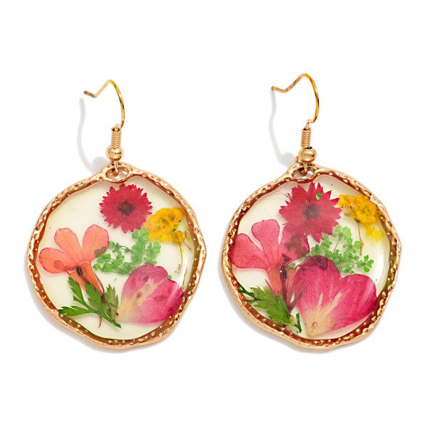 Circular Resin Flower Drop Earrings 

- Approximately 1.75" L