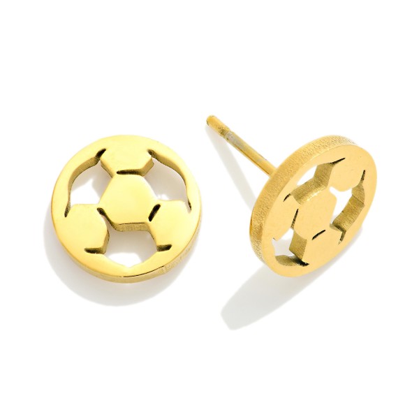 Metal Tone Soccer Stud Earrings 

- Approximately .5" L 