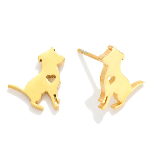Metal Tone Dog Stud Earrings 

- Stainless Steel 
- Approximately .25" L