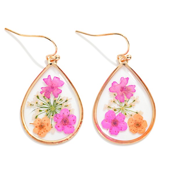 Teardrop Resin Flower Drop Earrings 

- Approximately 1" L