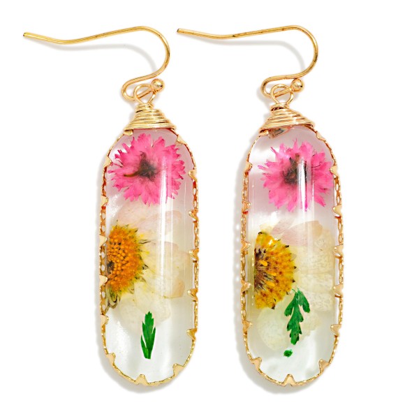 Long Oval Resin Flower Drop Earrings 

- Approximately 2" L