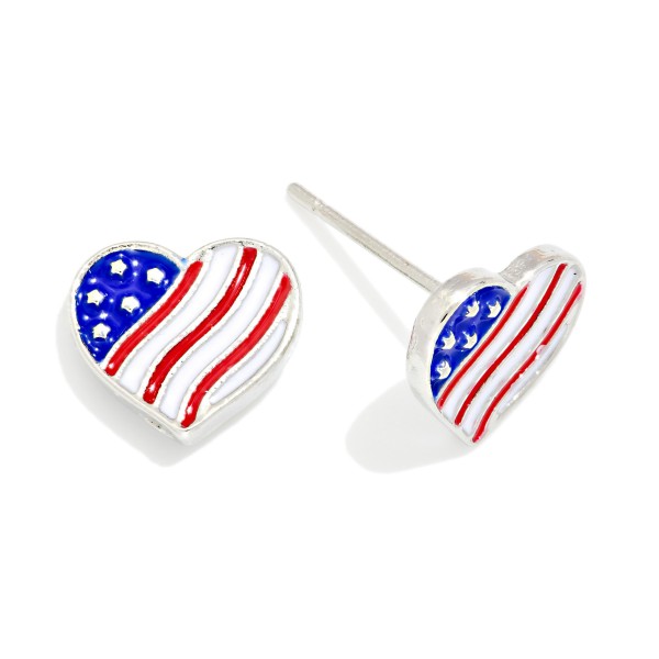 Enamel Americana Heart Stud Earrings 

- Approximately .25" L