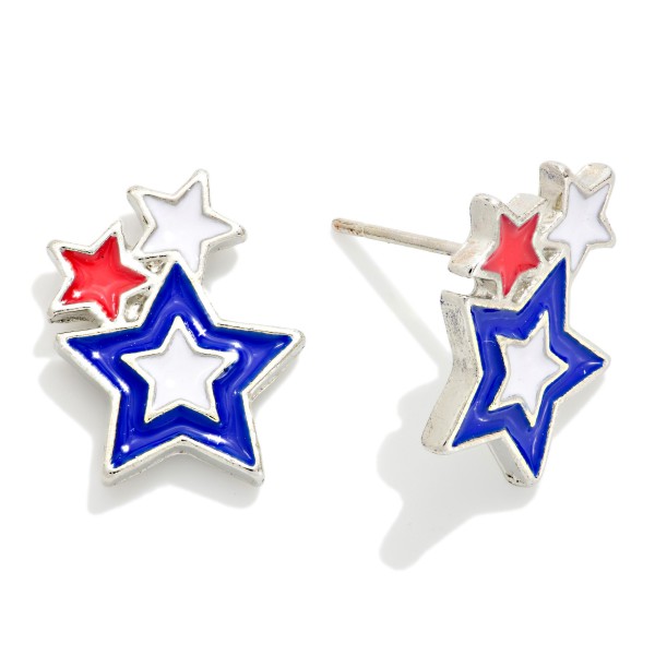 Enamel Americana Stars Stud Earrings 

- Approximately .75" L 