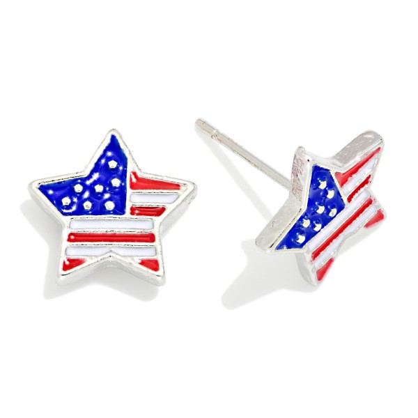Enamel Americana Star Stud Earrings 

- Approximately .25" L