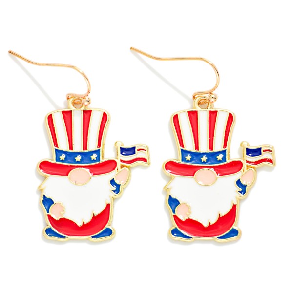 Enamel Americana Gnome Drop Earrings 

- Approximately 1.5" L
