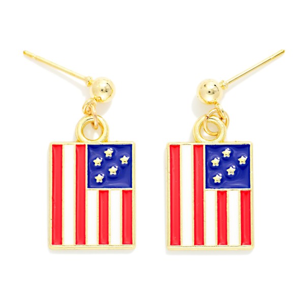 Enamel Americana Flag Drop Earrings 

- Approximately 1" L