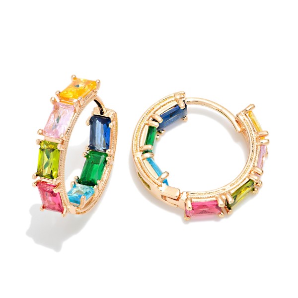 Baguette Rhinestone Studded Hoop Earrings

- Approximately .5" D 