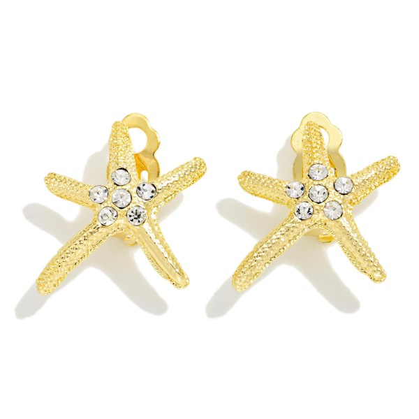 Metal Tone & Rhinestone Starfish Post Drop Earrings 

- Clip On
- Approximately 1" L