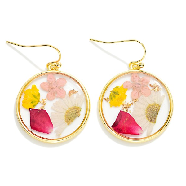 Circle Resin Flower Drop Earrings 

- Approximately 1" L