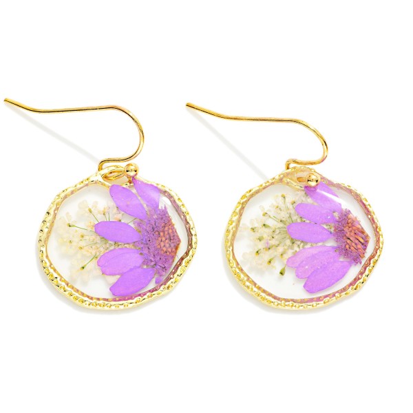 Circular Flower Resin Drop Earrings 

- Approximately 1" L