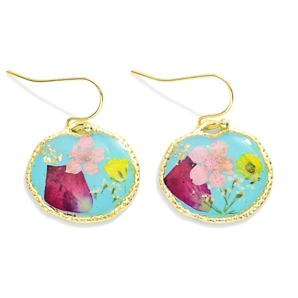 Circle Resin Flower Drop Earrings 

- Approximately 1" L