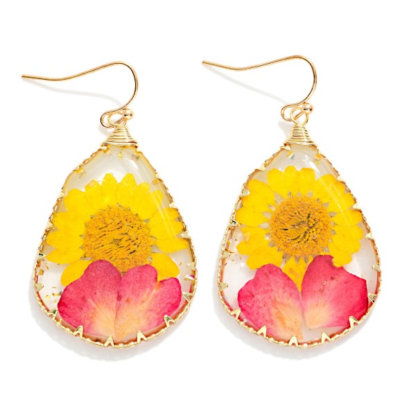 Teardrop Resin Flower Drop Earrings 

- Approximately 1.75" L