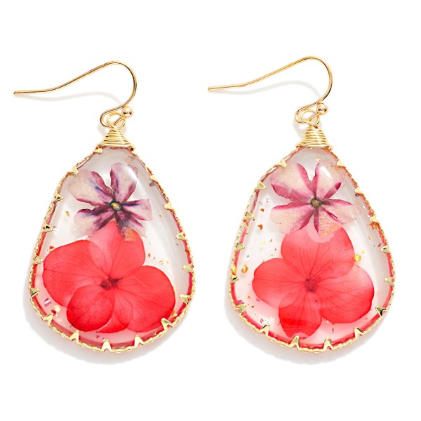 Teardrop Resin Flower Drop Earrings 

- Approximately 1.75" L