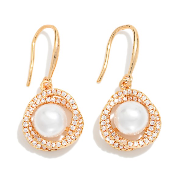 Nesting Pearl & Rhinestones Drop Earrings 

- Approximately 1.25" L