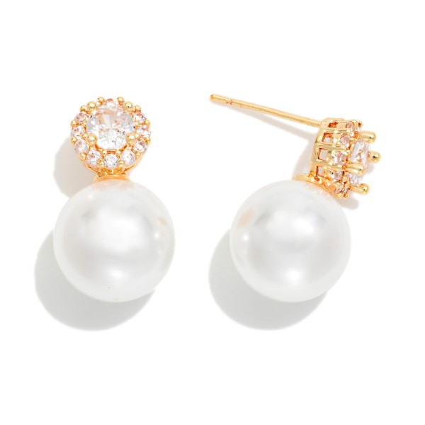 Rhinestone Cluster & Pearl Post Drop Earrings

- Approximately .75" L