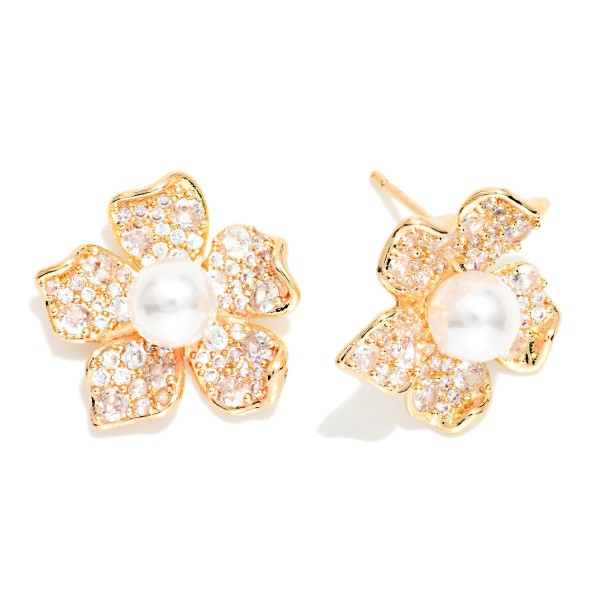 Rhinestone & Pearl Flower Stud Earrings 

- Approximately .75" L