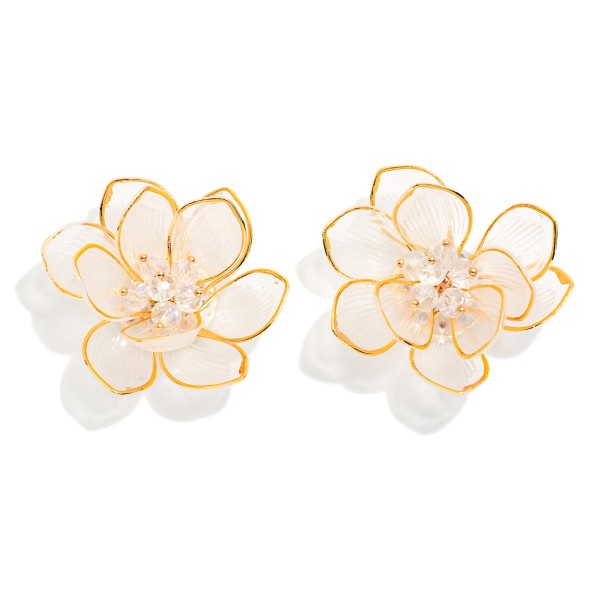 Acrylic Flower Post Drop Earring Featuring Gold Tones 

- Approximately 2" D 
