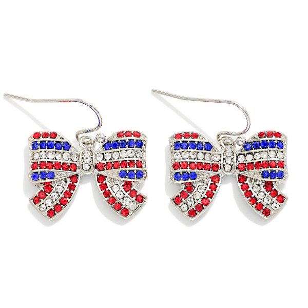 Rhinestone Americana Bow Drop Earrings

- Approximately .75" L 

