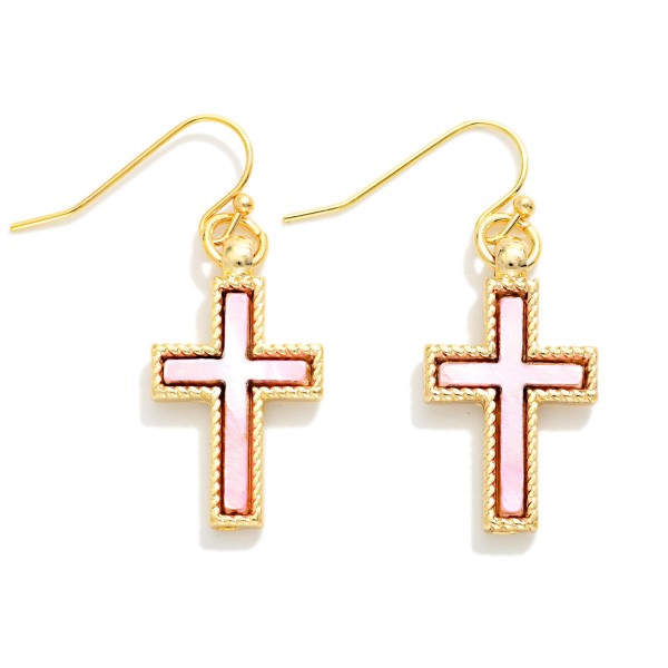 Pearlescent Cross Drop Earrings 

- Approximately 1" L